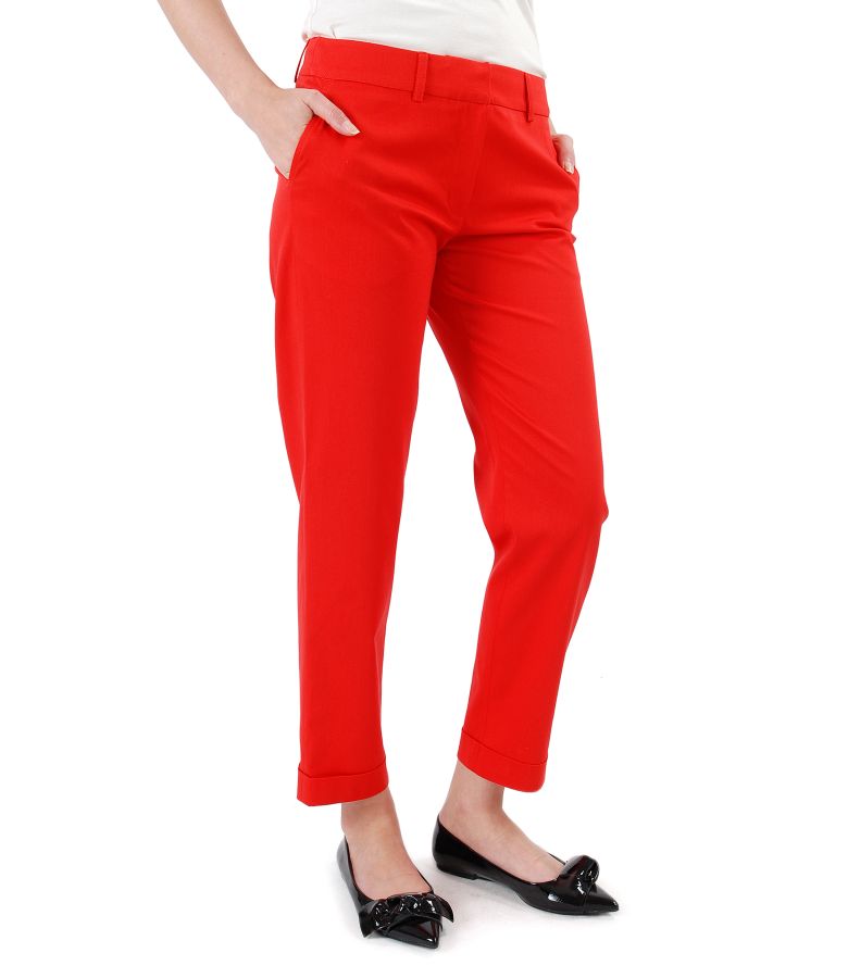 Elegant pants made of textured cotton red - YOKKO
