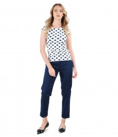 Elastic cotton pants with t-shirt with floral print