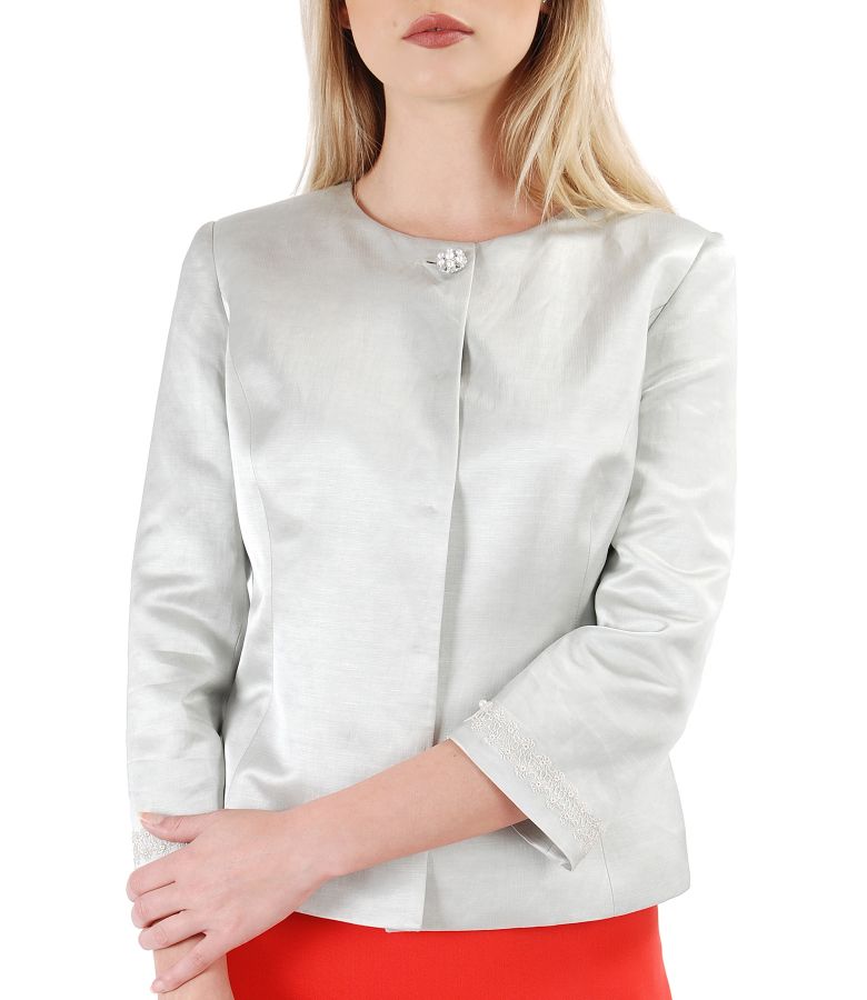 Elegant jacket made of fabric with flax with satin effect