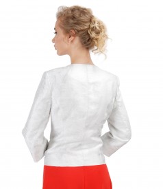 Elegant jacket made of fabric embroidered with flax