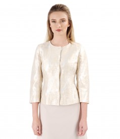 Elegant jacket made of fabric embroidered with flax
