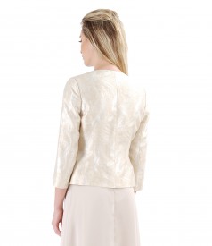 Elegant jacket made of fabric embroidered with flax