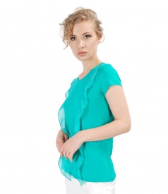 Elastic jersey blouse with veil inserts