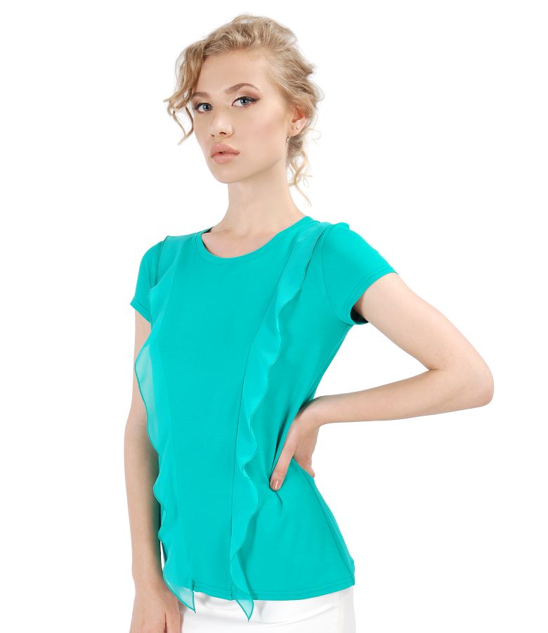 Elastic jersey blouse with veil inserts