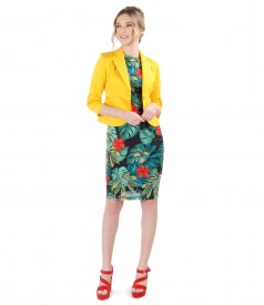 Dress with floral print and elastic cotton jacket