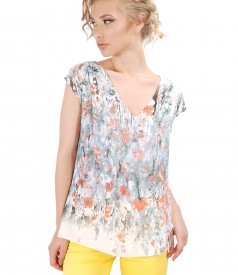 Casual blouse with printed veil