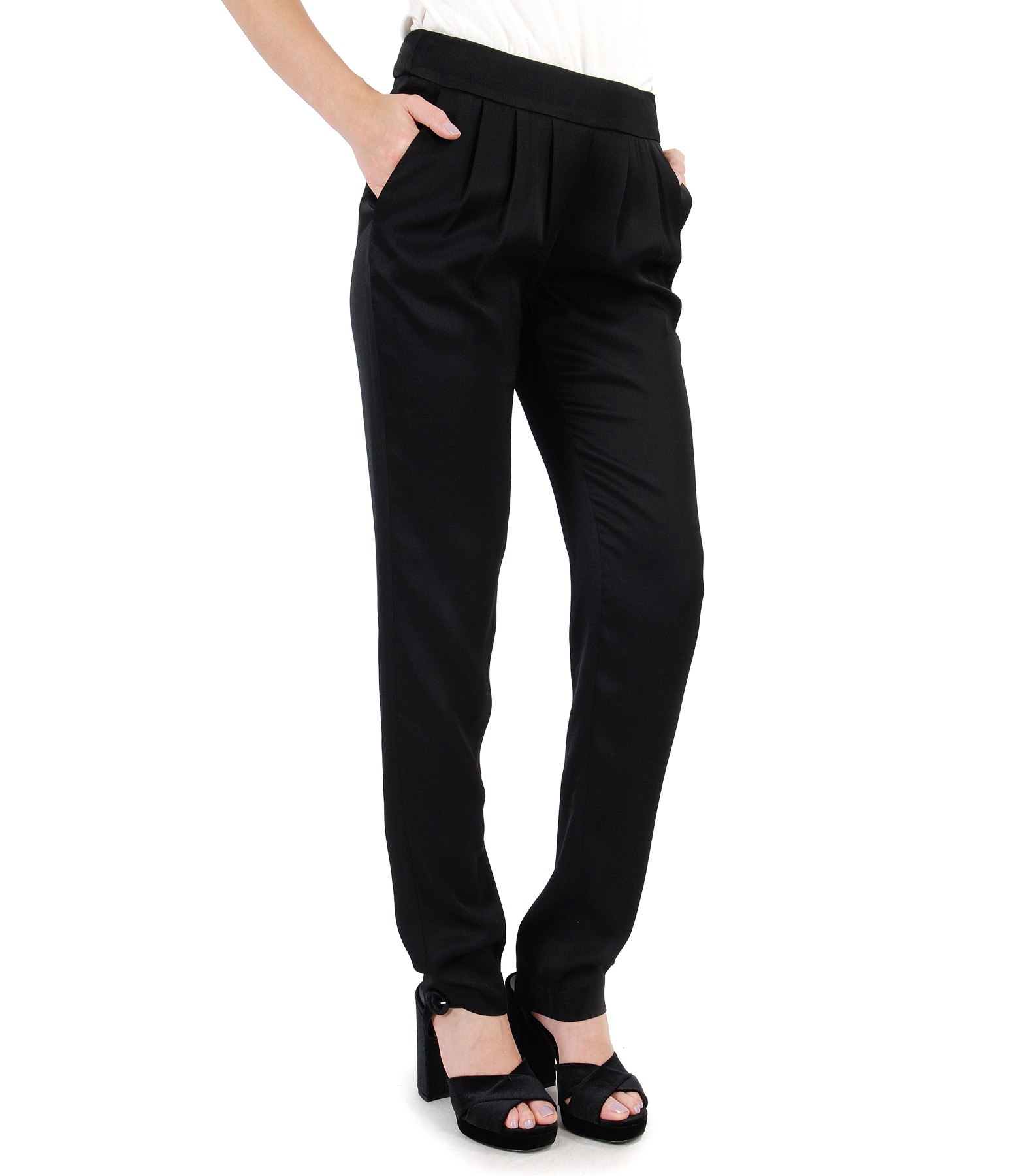 Viscose pants with pockets and folds black - YOKKO