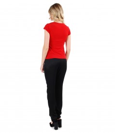 Elegant outfit with viscose pants and elastic jersey blouse