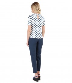 Ankle viscose pants and blouse with floral printed collar