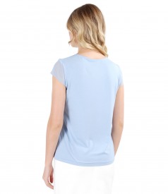 Elastic jersey blouse with trim and veil fins