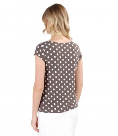 Elastic jersey blouse with lace corner print