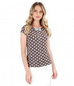 Elastic jersey blouse with lace corner print