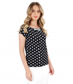 Elastic jersey blouse with lace corner print