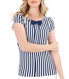 Elastic jersey blouse with stripes print