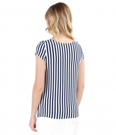 Elastic jersey blouse with stripes print