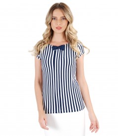 Elastic jersey blouse with stripes print