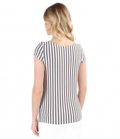 Elastic jersey blouse with stripes print