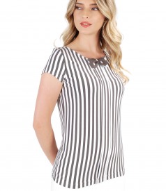 Elastic jersey blouse with stripes print