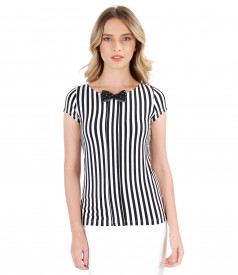 Elastic jersey blouse with stripes print