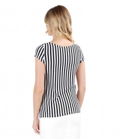 Elastic jersey blouse with stripes print