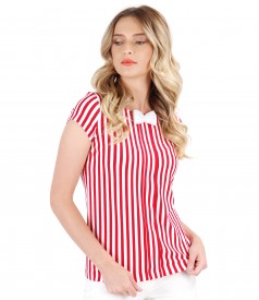 Elastic jersey blouse with stripes print