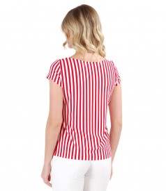 Elastic jersey blouse with stripes print