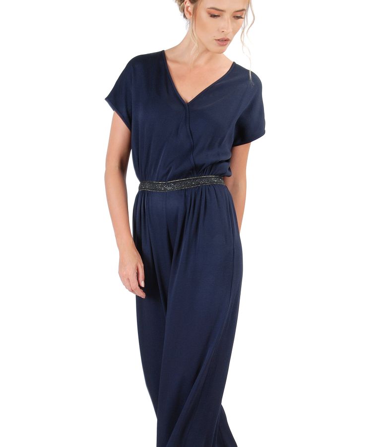 Viscose overall with pockets and trim dark blue - YOKKO