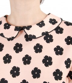 Elastic jersey blouse with collar