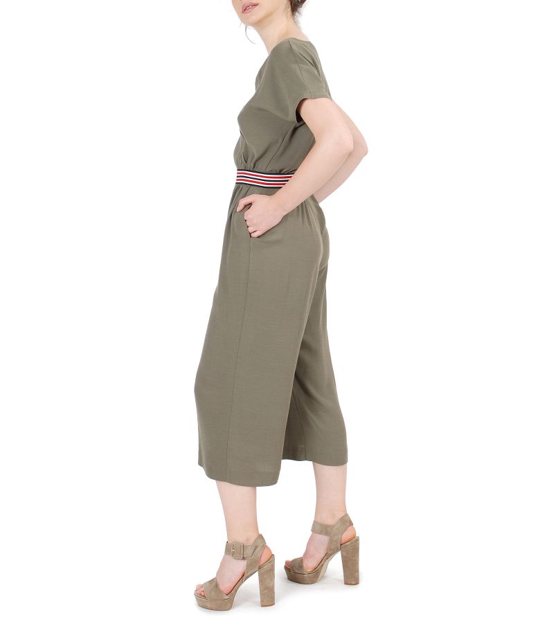 Viscose jumpsuit with pockets and elastic trim