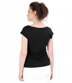 Elastic jersey t-shirt with veil trim