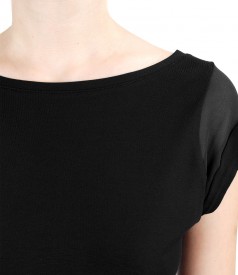 Elastic jersey t-shirt with veil trim