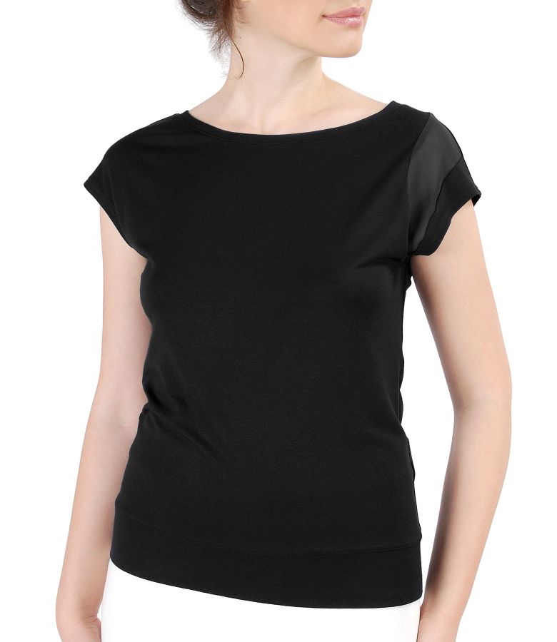 Elastic jersey t-shirt with veil trim