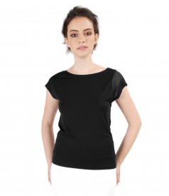 Elastic jersey t-shirt with veil trim