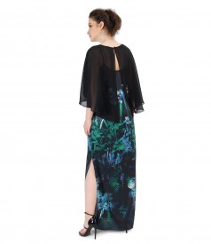 Elegant outfit with natural silk dress and veil cape