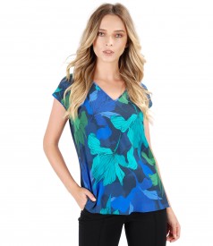 Casual blouse with viscose front and floral print