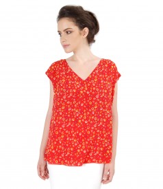 Casual blouse with printed front and floral motifs