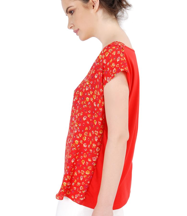 Casual blouse with printed front and floral motifs