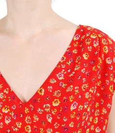 Casual blouse with printed front and floral motifs