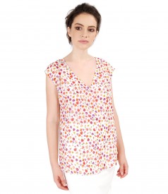 Casual blouse with printed front and floral motifs