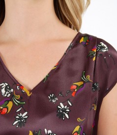 Silk casual blouse with floral print