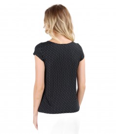 Elastic jersey blouse with lace corner print