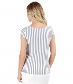 Elastic jersey blouse with stripes print