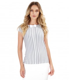 Elastic jersey blouse with stripes print