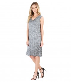 Flared viscose dress printed with lace corner