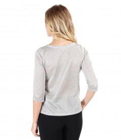 Grey blouse made of knitwear with silver thread