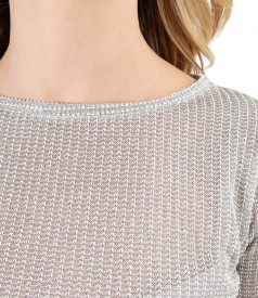 Grey blouse made of knitwear with silver thread