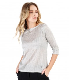 Grey blouse made of knitwear with silver thread