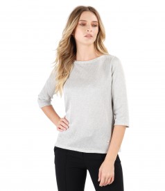 Grey blouse made of knitwear with silver thread