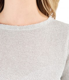 Grey blouse made of knitwear with silver thread