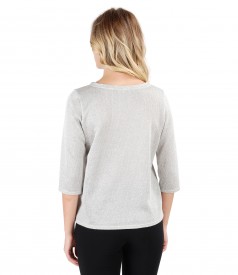 Grey blouse made of knitwear with silver thread